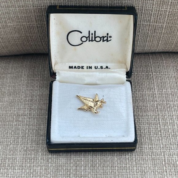 Vintage Colibri Pin Shirt or Jacket Pin Gold Tone Pin Made in USA come in a box - Picture 2 of 8